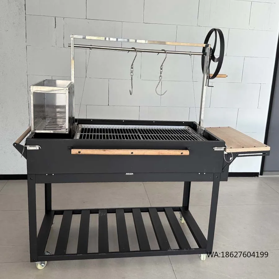 

Угольный гриль для аргентинского барбекю с защитой от ветра и боковым столиком, современный стальной, XL, в стиле Санта-Мария, с порошковым покрытием