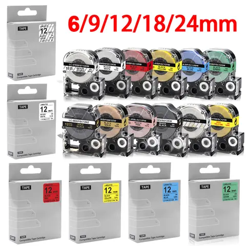 6/9/12/18/24mm Fita Compatível para Epson SS12KW ST12KW SS6KW SS9KW SS18KW SS24KW Etiqueta Para Impressora Epson LW-300 LW-400 LW-600P