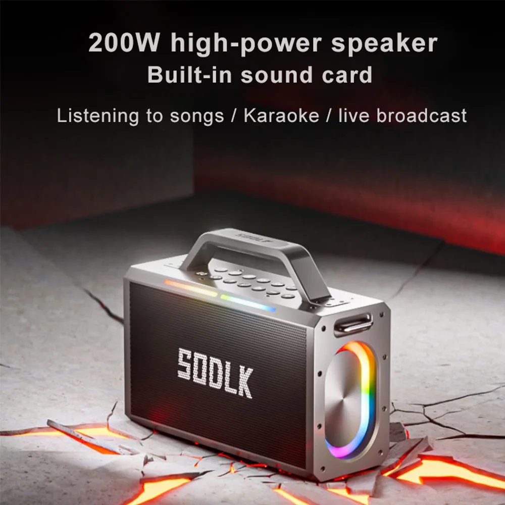 

SODLK 200W Powerful Speaker Outdoor Karaoke Set Built-in Sound Card Interface Portable Wireless Bluetooth Subwoofer Soundbox