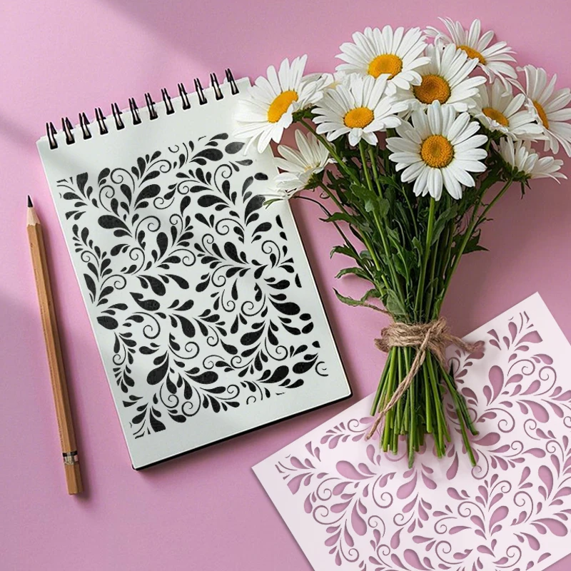 YOMDID 1pc Leaf Shape Openwork Painting PET Stencil Reusable DIY Leaf Pattern Doodle Airbrush Craft Decoration Template