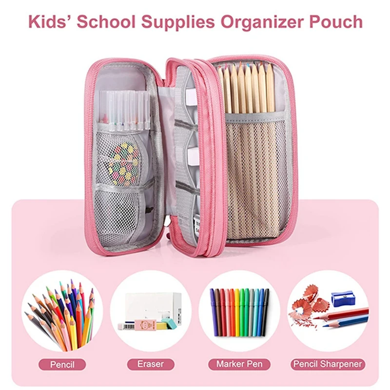 

FORW-Electronics Accessories Organizer Pouch Bag, For Power Adapter/Charger/Cables/Pens, Designed For School Girls(Pink)
