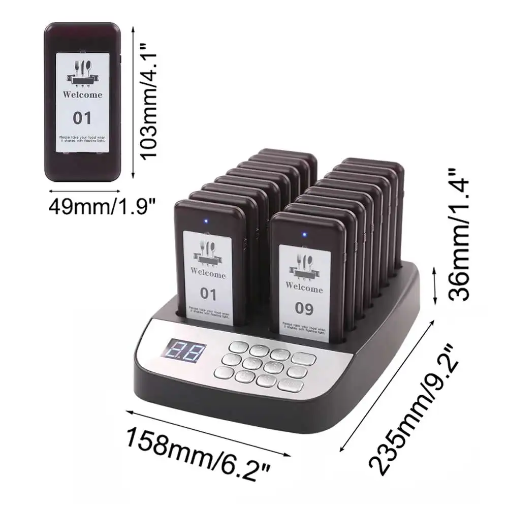 Free Logo Restaurant Buzzer Customer Pager Wireless Paging Calling Guest System for Cafe Dessert Shop School Food Truck Court