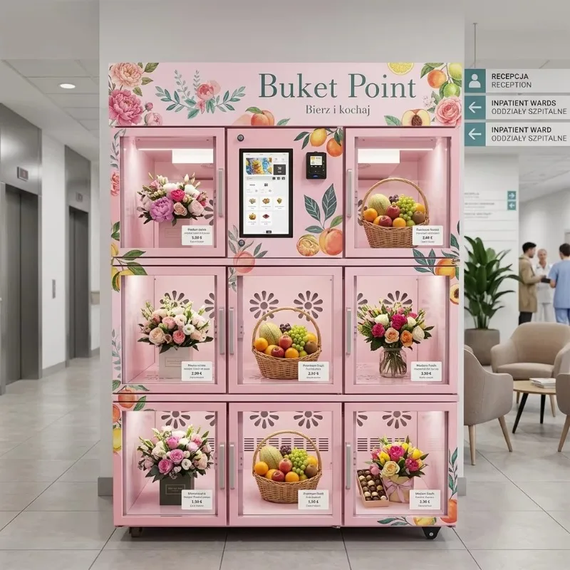 Hospital Fresh Flower Fruit Basket Vending Machine Refrigerated Touch Screen ADA Compliant 24/7 Self-Service Gift Vendor