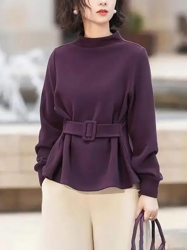 Koreaanse Sle High Ne Long Sve afslanktop Dames Faionable Veelzijdig riemontwerp Casual woon-werkverkeer Winter Nieuwe collectie