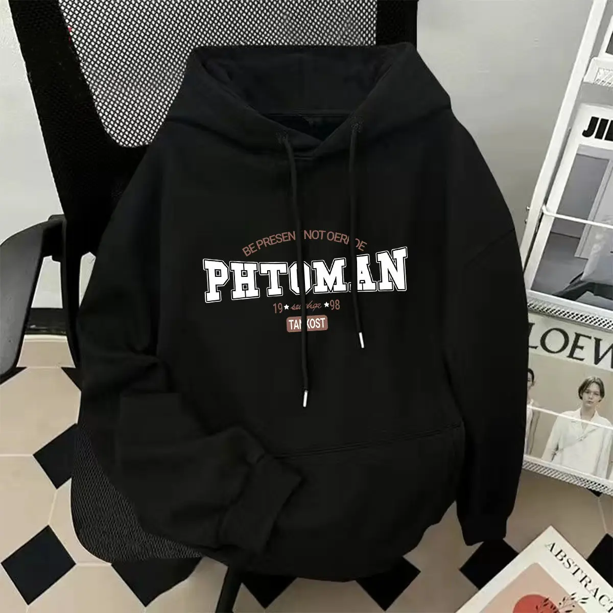 Floral Gray Men and Women Couple Hooded Hooded Velvet Thickened Sweatshirt Jacket Trendy