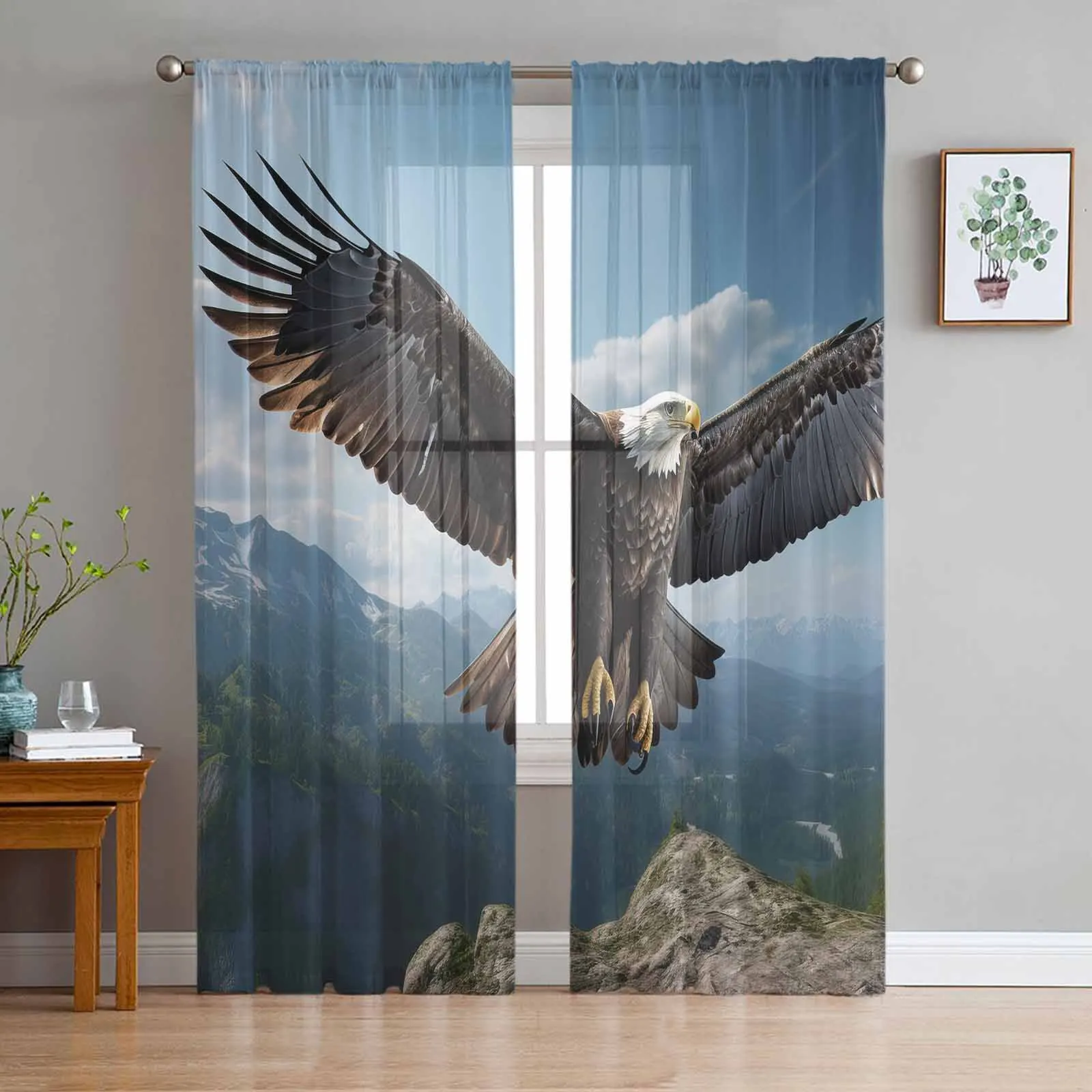 Eagle Mountains Sky Tulle Curtains for Living Room Bedroom Sheer Voile Curtain Home Decor Kitchen Curtain