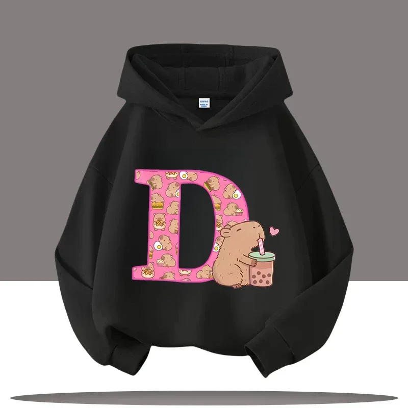 سترة بغطاء للرأس للأطفال مطبوعة برسوم كارتونية A-Z Kapibara، بلوزة كاجوال للخريف في الهواء الطلق للأولاد والبنات مع بلوفر بغطاء للرأس