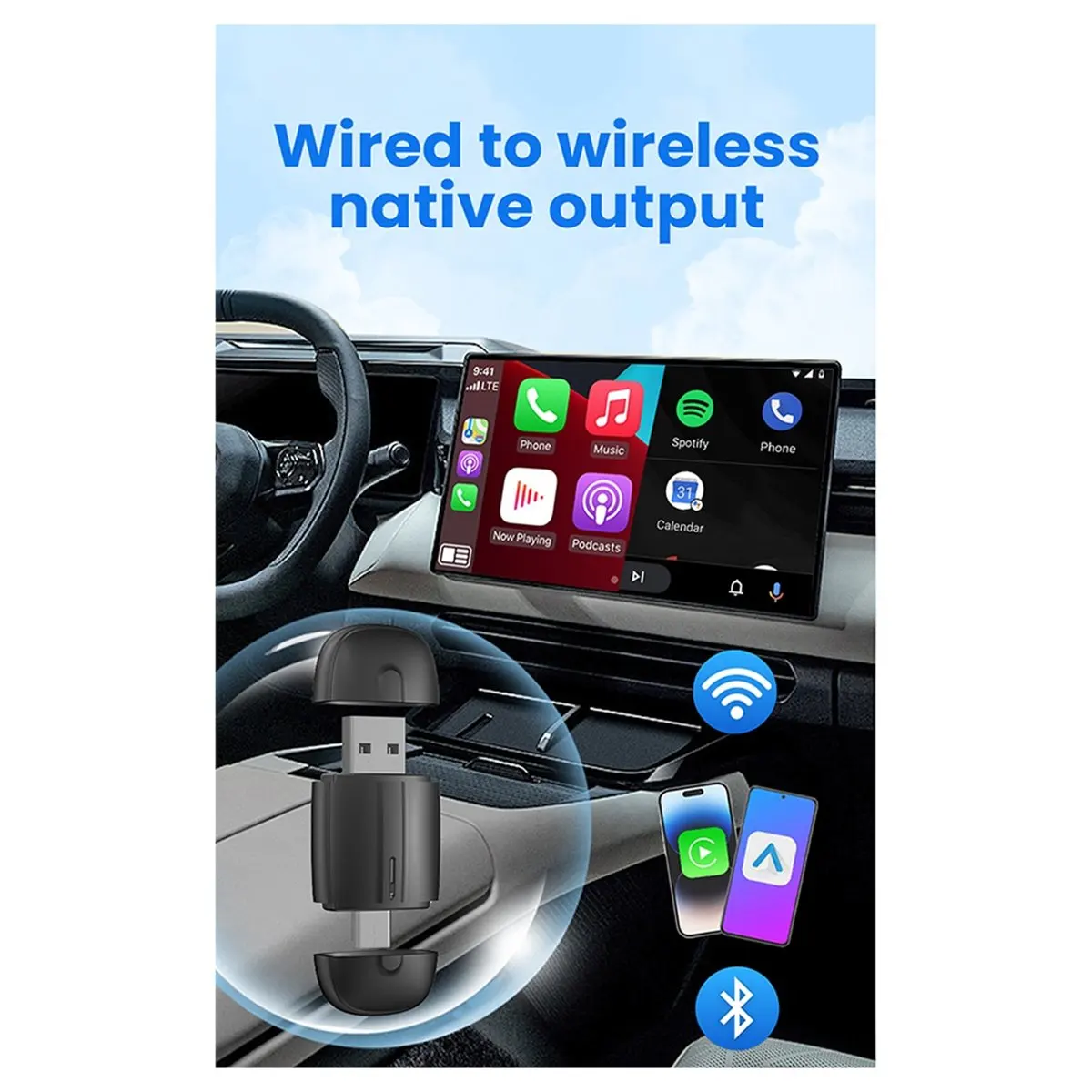 fitfit Wireless CarPlay Android Auto Adapter 5Ghz WiFi Type-C/USB Plug and Play 2in1 Dongle for Audi Benz Volvo VW Toyota Skoda