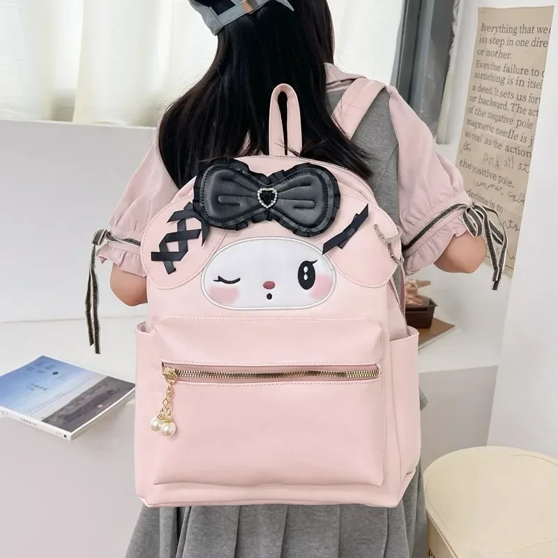 Xiuya Cute Kuromi Womens Backpack Black Kawaii Fashion Sweet Aesthetic Backpacks Large Capacity Casual Female New Aesthetic Bags