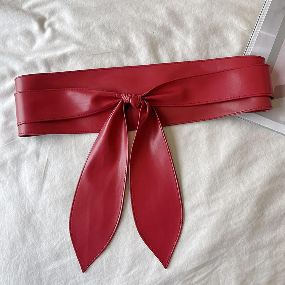 حزام خصر واسع الحواف حزام نسائي أنيق واسع الحواف لفساتين معاطف تصميم ريترو جلد مقلد للنساء