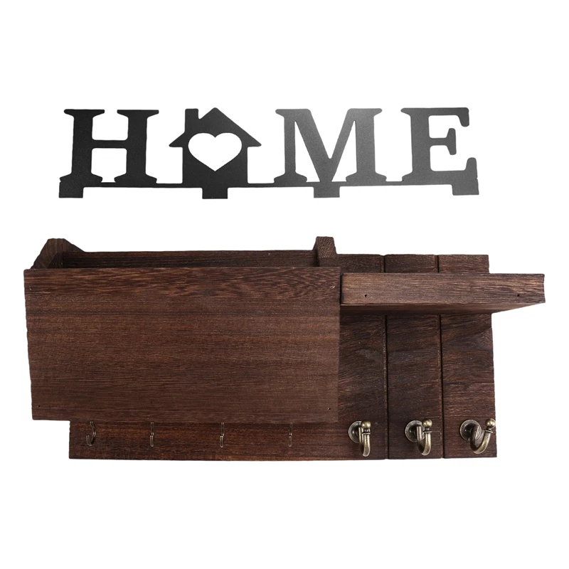 Wooden Wall Mounted Storage Rack Wall Key Holder Home Wall Key Holder Plant Mail Storage-ABAM view 3