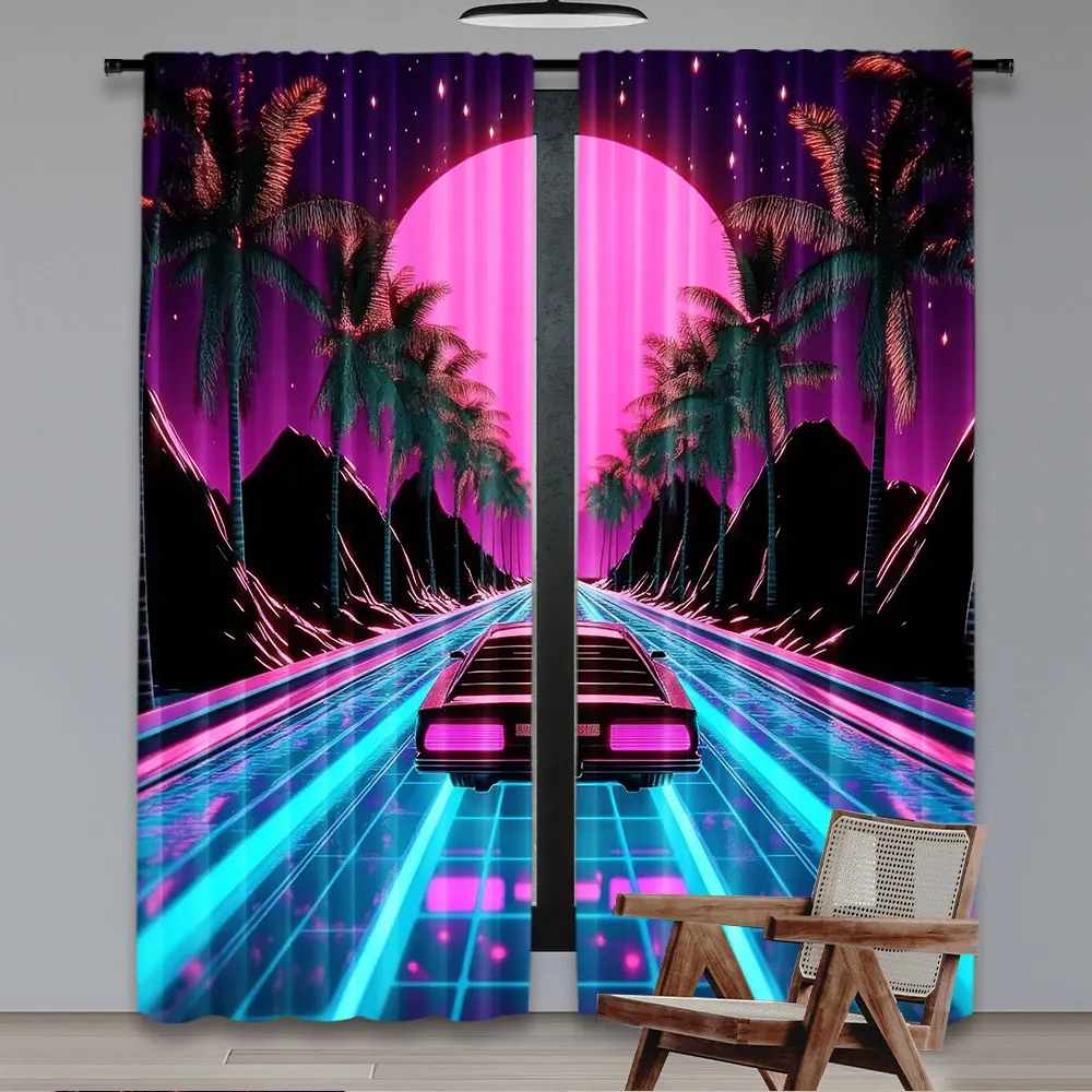 2Pc Cyberpunk Car Curtains Science Fiction Super Sports Car Curtains Suitable For Decoration Art Bedroom Living Room