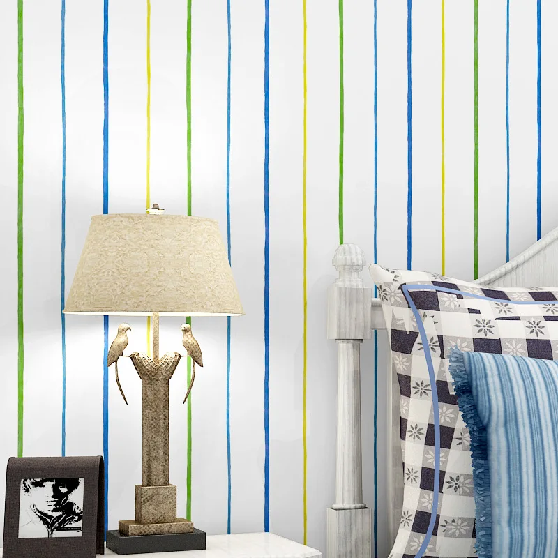 

Modern Blue Line Vertical Stripe Wallpaper for Kids Room Baby Boy Girl Bedroom Wall Paper Non-woven Wallpapers Mediterranean