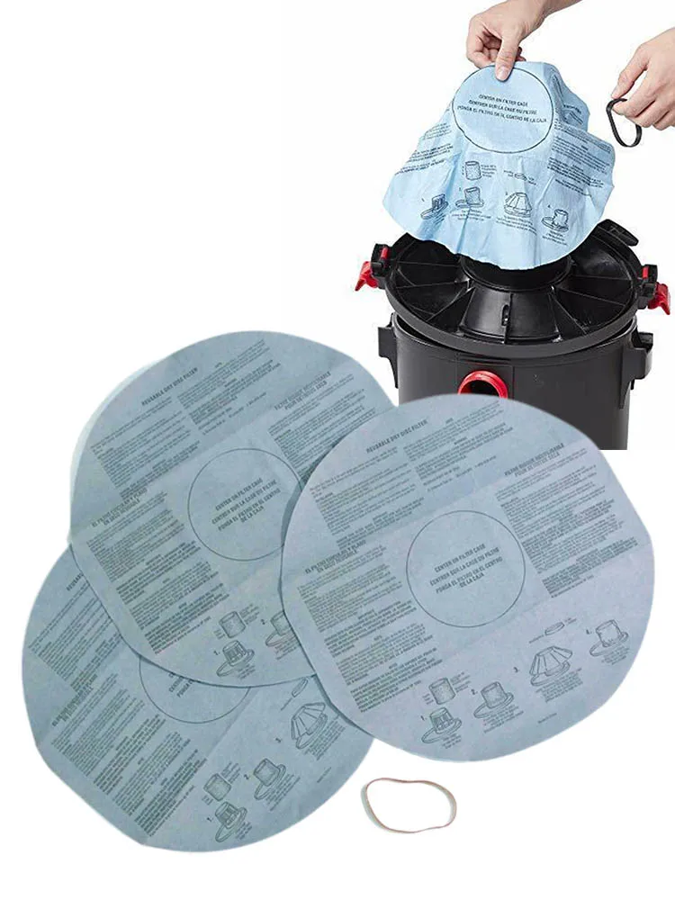 3-Pack Disposable Wet Dry Vacuum Filters For VF2002, Multi-Fit Replacement Parts For 5 Gallon And Larger Shop Vacs With Retainin