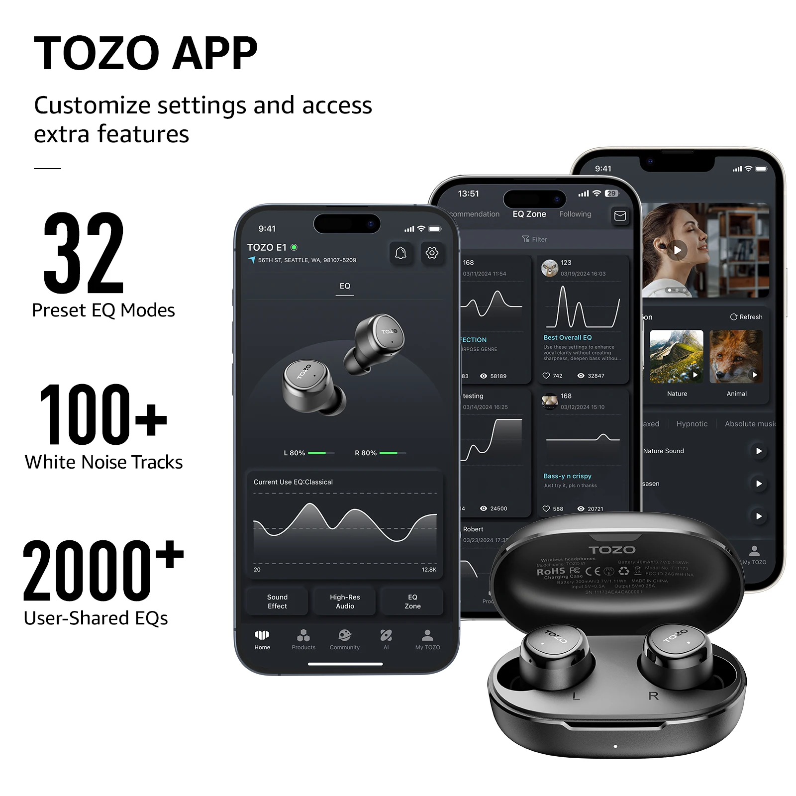 New Arrival TOZO Earbuds E1 In-ear True Wireless Earphone Bluetooth5.3 Headphones With Mic Stereo Sound IPX6 Waterproof