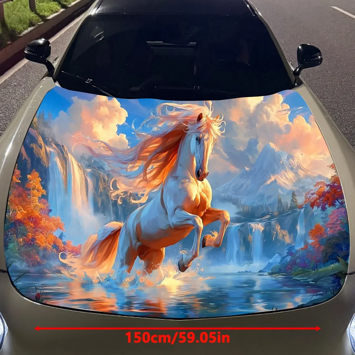 Fairy Realm Galloping Horse Car Vinyl Wrap, PVC Material Waterproof Car Hood Sticker, Self-Adhesive Scratch-Resistant Stickers f