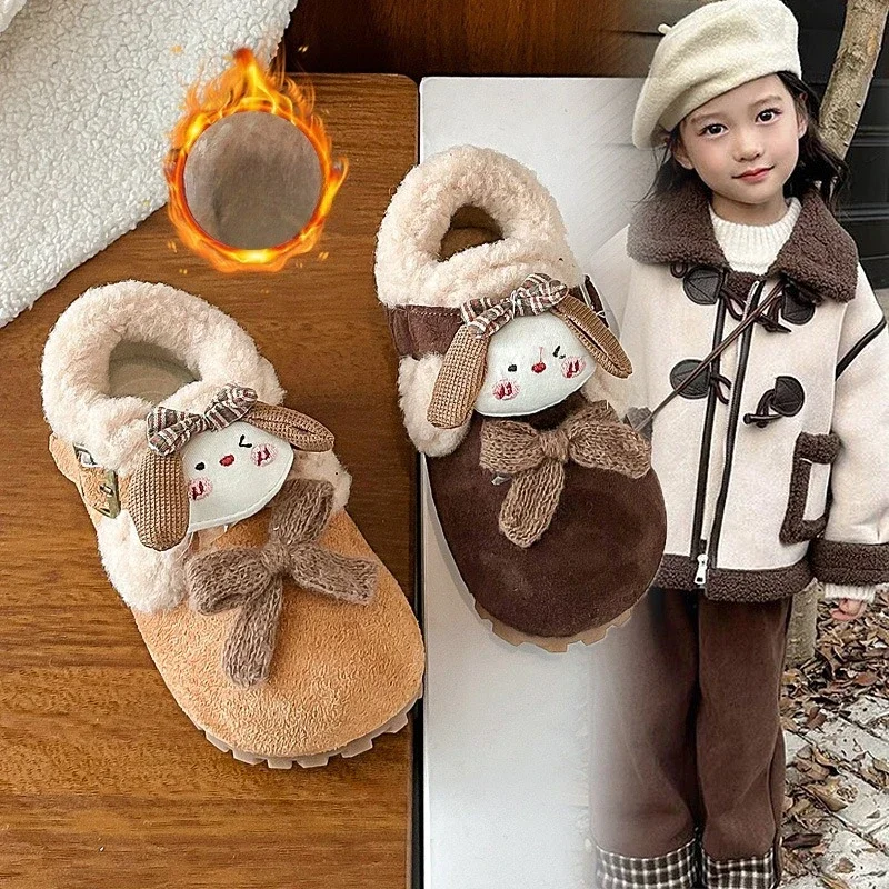 

Kids Flat Shoes with Cute Puppy Girls Warm Shoes Cotton Round Toes 2025 Winter New Children Casual Shoes Non-slip Soft Sole