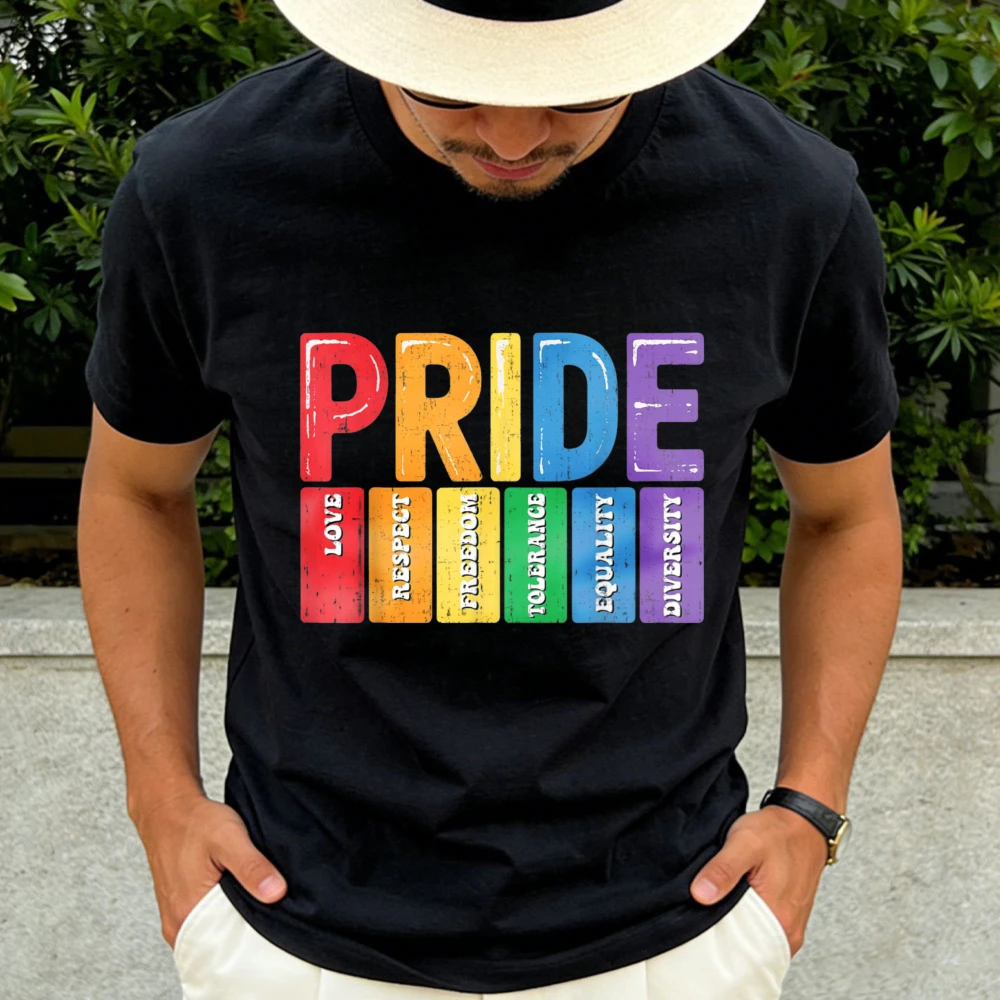 Pride Rainbow Love Respect Tolerance Equality Diversity Men T-Shirt Casual Summer Pride Fashion Rainbow Printed T Shirt