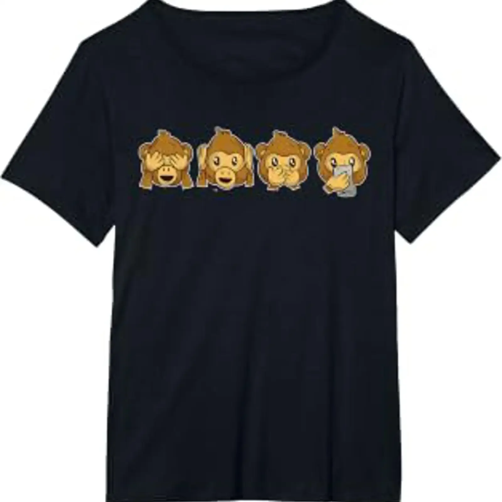 Three wise monkeys and one extra cell phone funny monkey T shirt vintage Washed Casual streetwear designer clothes Versatile