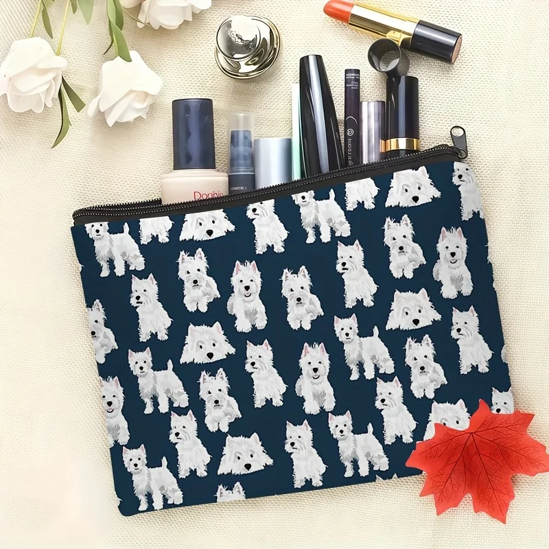 1 Piece Solid Color West Highland Terrier Makeup Bag - Multifunctional Zipper Pouch for Women, Perfect Travel Zipper Storage Bag, Fun Birthday Gift