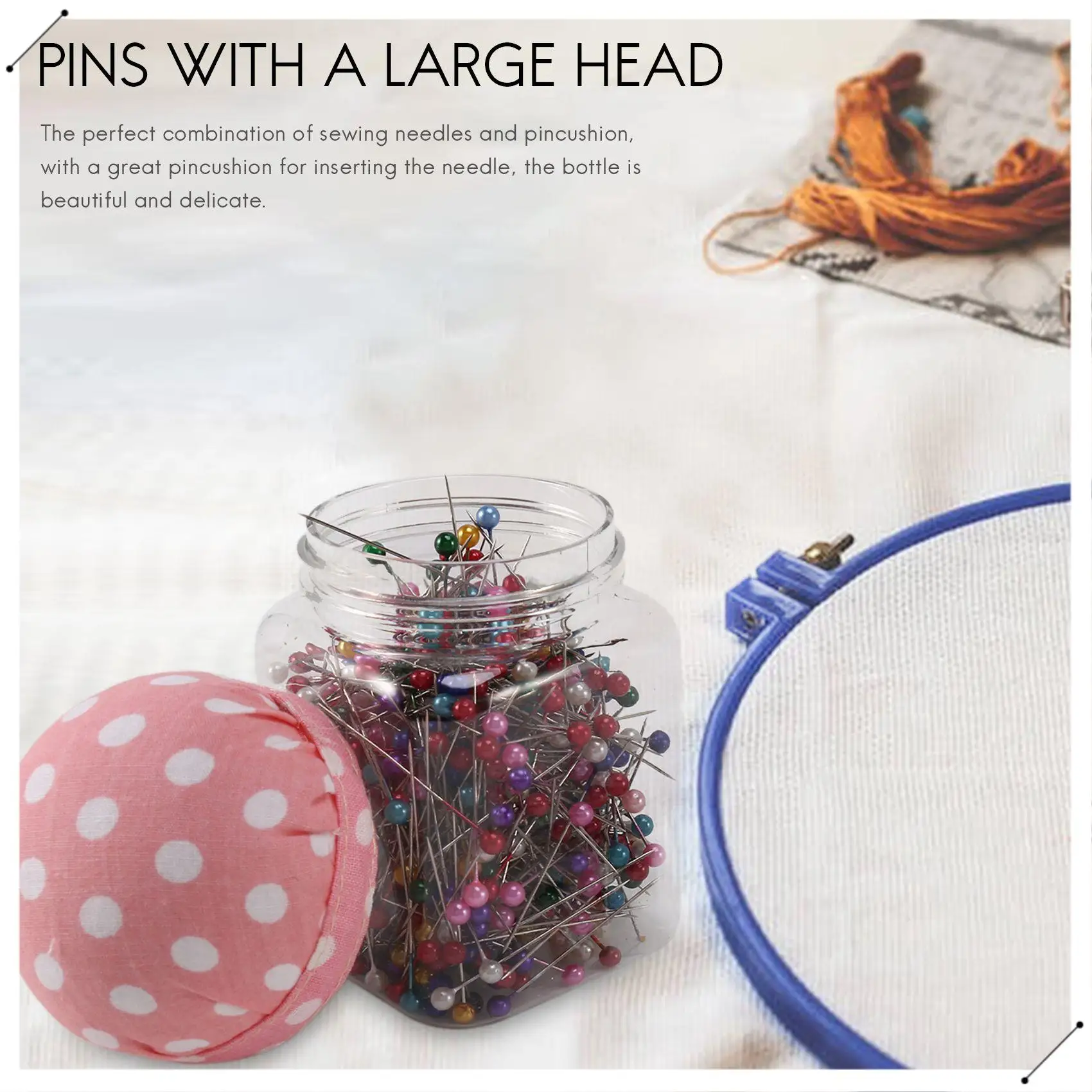 500Pcs Sewing Pins Pearl Needles Pink Fabric Cover Pin Cushion Bottle Tailoring Process