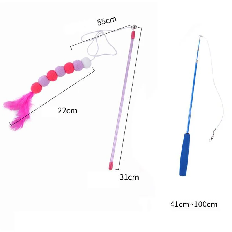 Cat Interactive Toy Feather Teaser Stick Wand Pet Retractable Feather Bell Refill Replacement Catcher Product for Cat Exercise