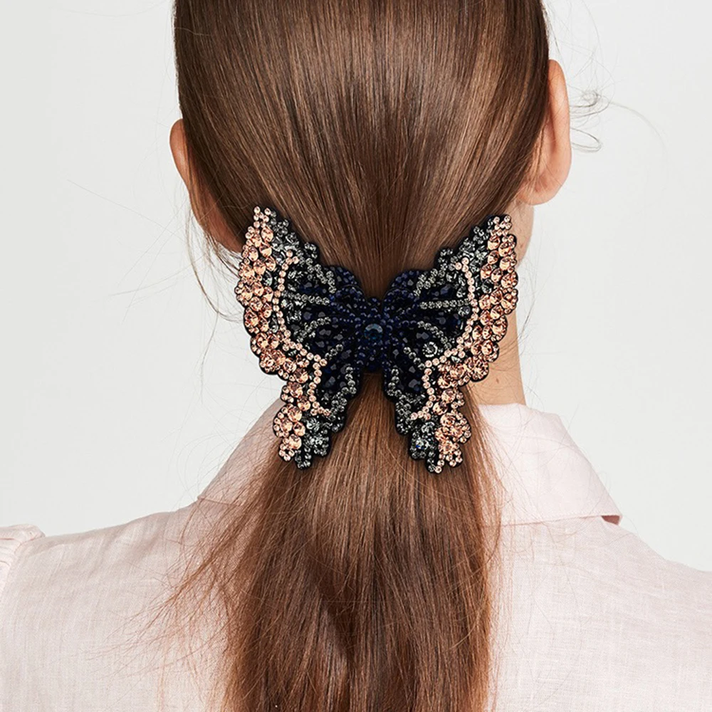 Rhinestone Butterfly Hair Clip Shiny Color Ponytail Holder Hairpin Barrettes For Women Styling Tools Fashion Hair Accessories