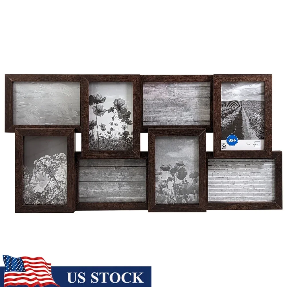 

8-открывающаяся галерея Рамка для коллажа 4x6 фотографий Прочная настенная фоторамка с вешалками Идеальное украшение для дома и офиса