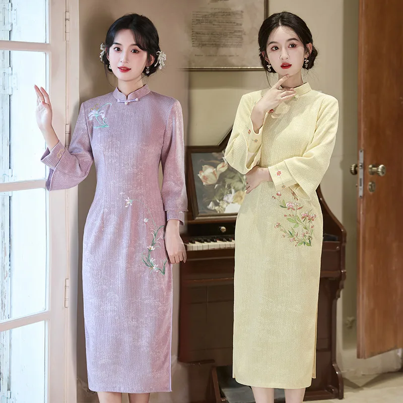 

Новое платье Ципао с вышивкой в китайском стиле для молодых женщин, осень/зима 2025