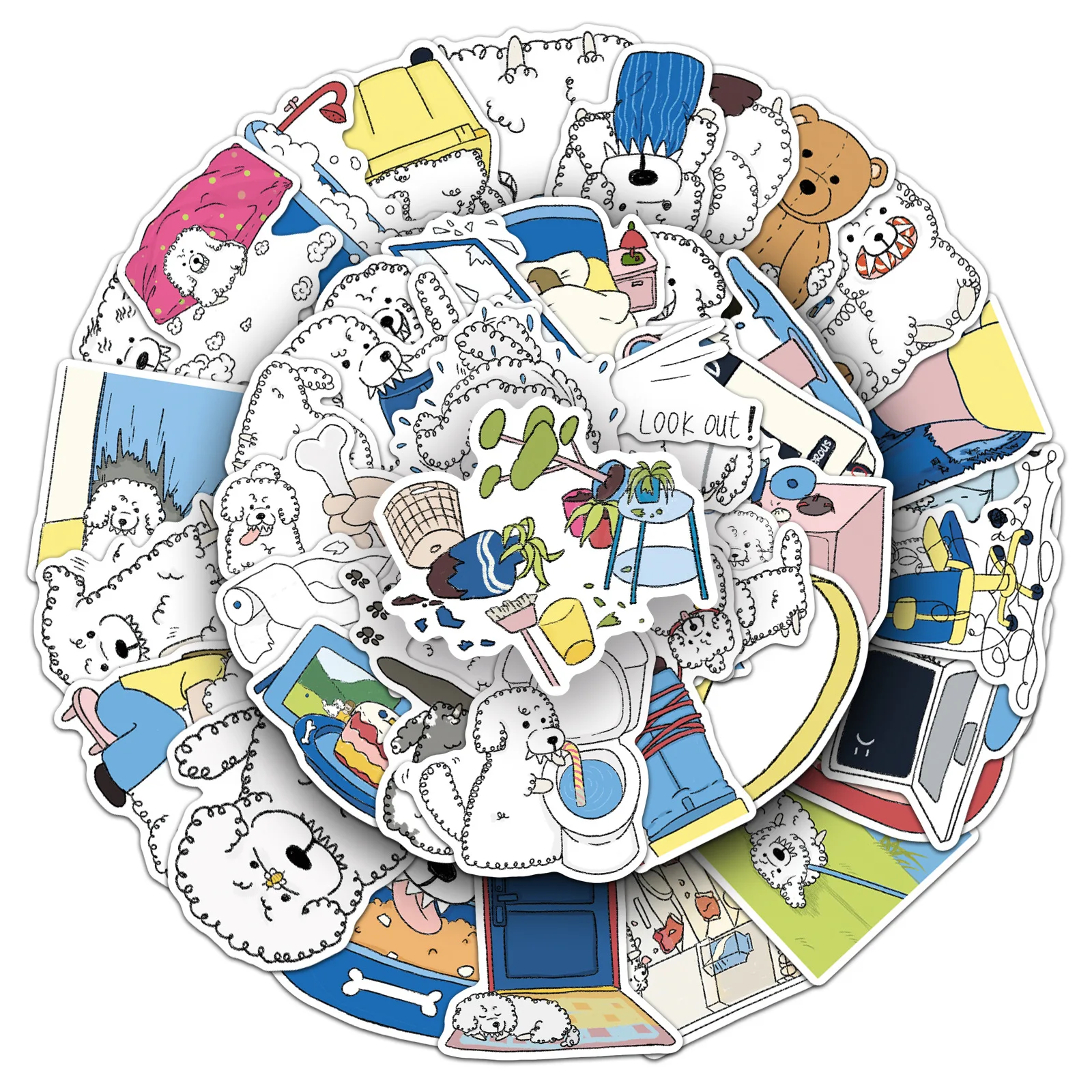 50-Pack Waterproof Cute Dog Graffiti Stickers for Mobile Phones Guitars Luggage Notebooks Decorative Paper Crafts