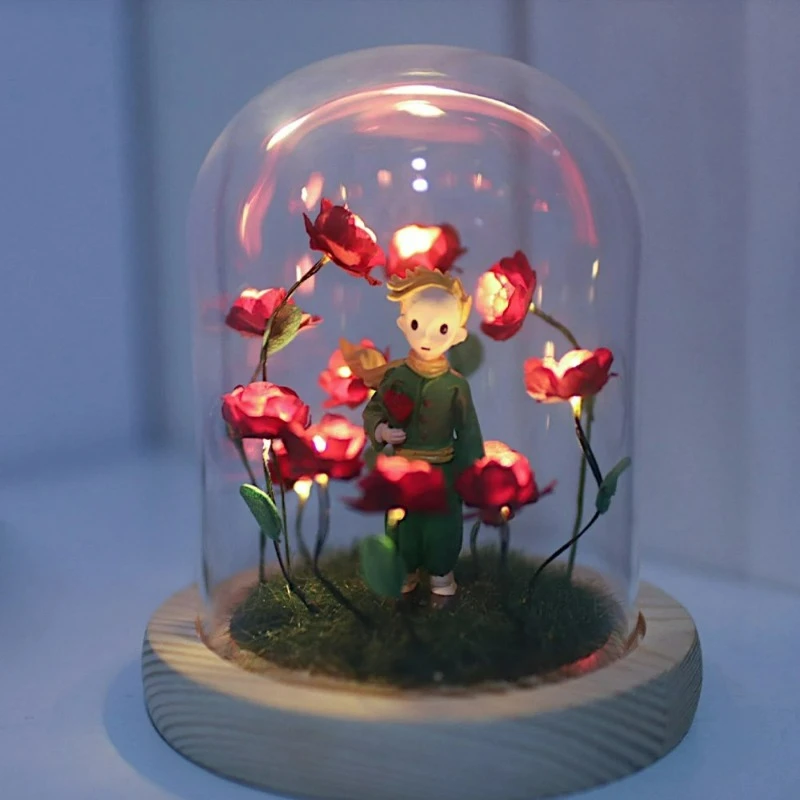 Little Prince Nightlight Immortal Rose Atmosphere Lamp Handmade DIY Gift Christmas Valentine Birthday Gift for Girl