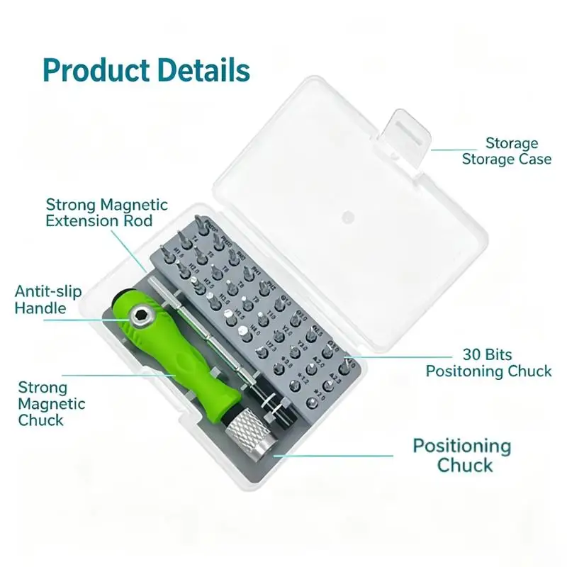 24/32 In 1 Precision Screwdriver Set Non Slip Green Handle Magnetic Bits For Electronics Repair Home DIY Tasks