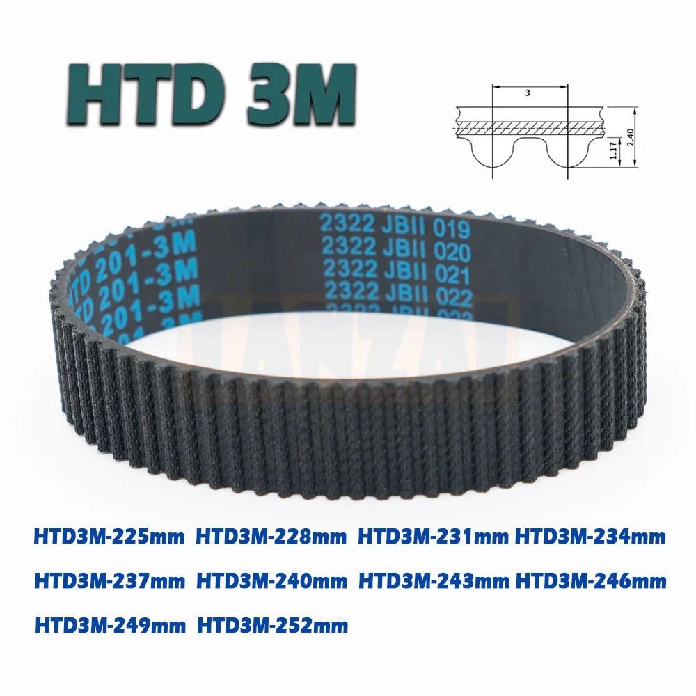 HTD3M Rubber Closed Loop Timing Belt  Width 6/10/15/20mm Length 225~252mm Telecar 225 228 231 234 237 240 243 246 249 252 CNC 3M