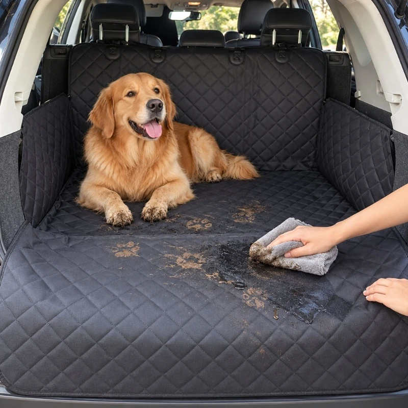Cushioned Pet Trunk Liner with Soft Fill and Ventilating PVC Mesh Backing for Routine Travel and Broad Vehicle Cargo Space X37F