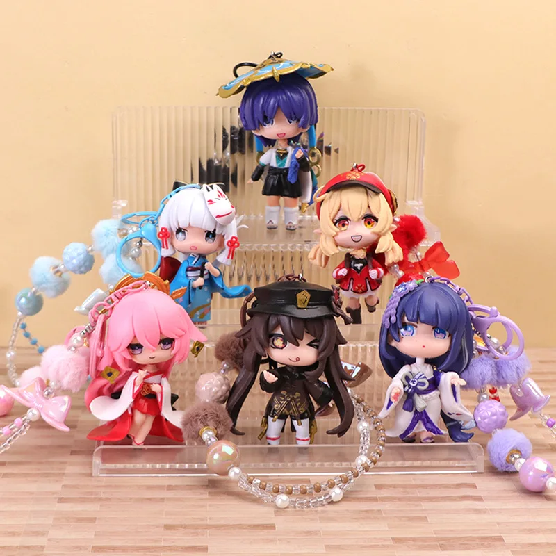 

Genshin Impact Anime character figurine keychain New pearl pendant Kawaii Hu Tao Keqing Ganyu Beautiful Girl Garage Kit Gifts