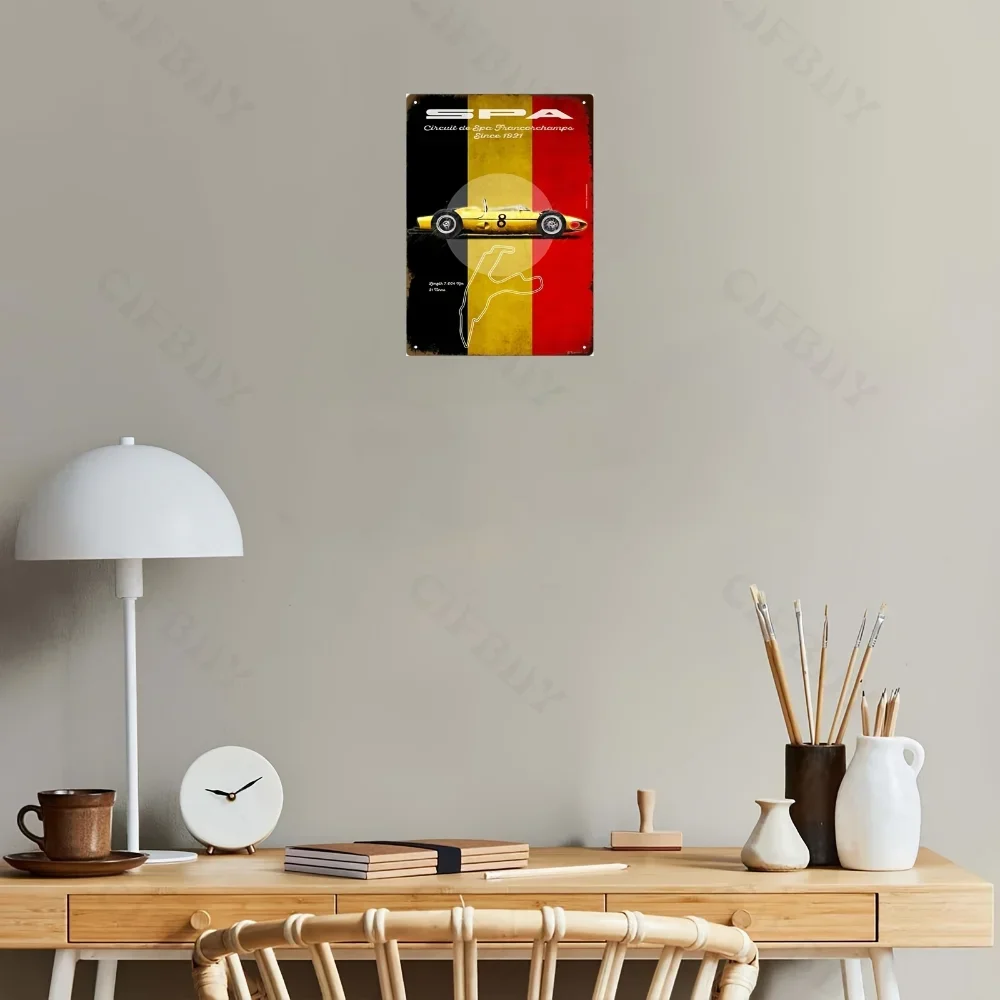 Vintage Spa-Francorchamps F1 Race Track Retro Metal Tin Sign Belgian Flag Car Wall Decor for Man Cave Garage Bar view 5