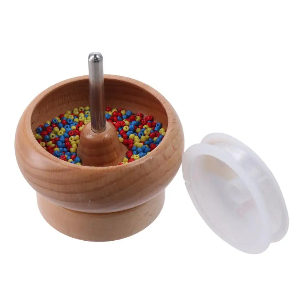 Bead Spinner Effortless Rotating Wooden Clay Bead Spinner with 2 Big Eye Beading Needles and 30g Seed Beads Beading Supplies