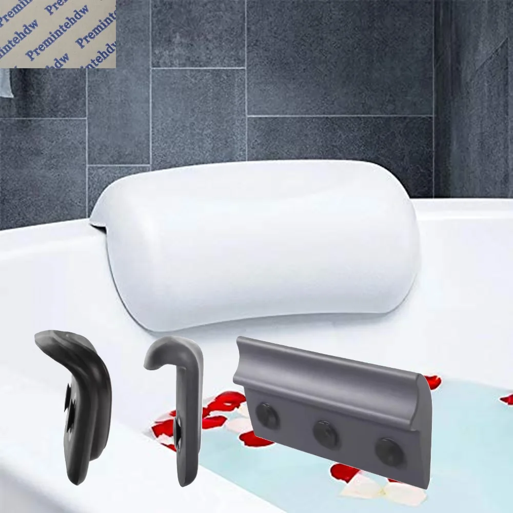 

Бело-черная нескользящая подушка-подголовник для ванны