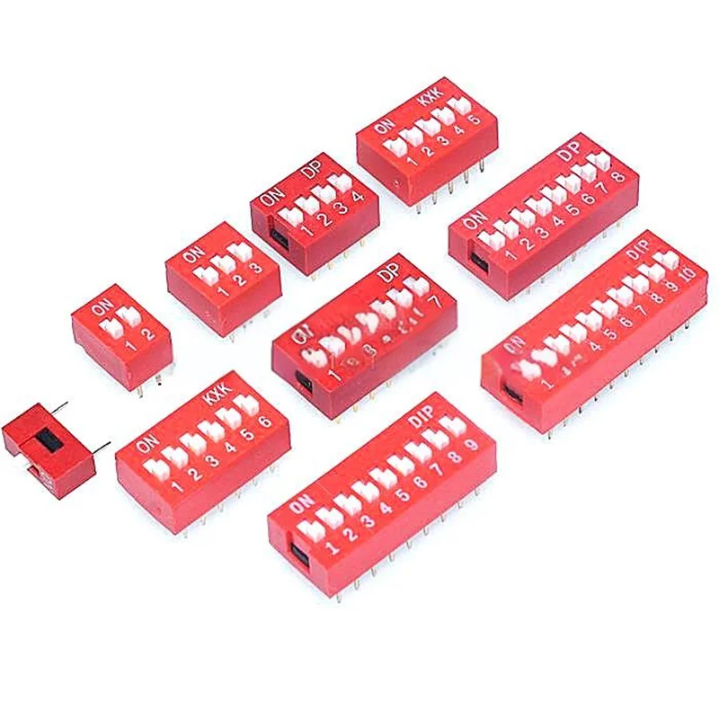 10 Uds 2,54mm interruptor DIP rojo/azul 1P/2P/3P/4P/5P/6P/8P/10P posiciones palanca plana de orificio pasante