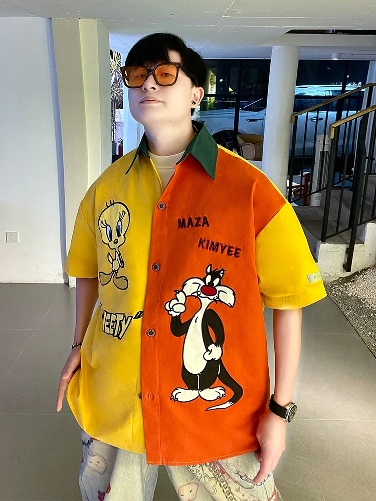 

Loose ort Sve irt for Men And Women Summer Breathable Cotton Cartoon And Brother Contrast Color irt Trendy Top