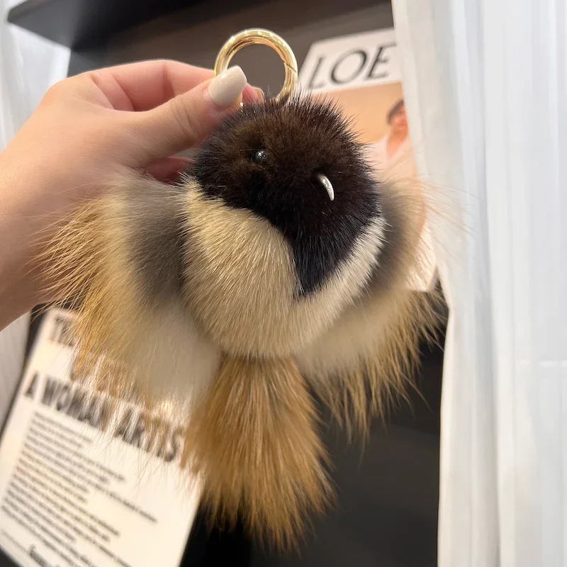 Hip Hop Nerz Pelz Schlüsselbund Männer Ankündigung Vogel Anhänger Schlüsselbund Tasche Schlüssel Ornament Echtes Pelz Spielzeug Pom Pom Schmuckstück Geschenke Frauen – Detail 8