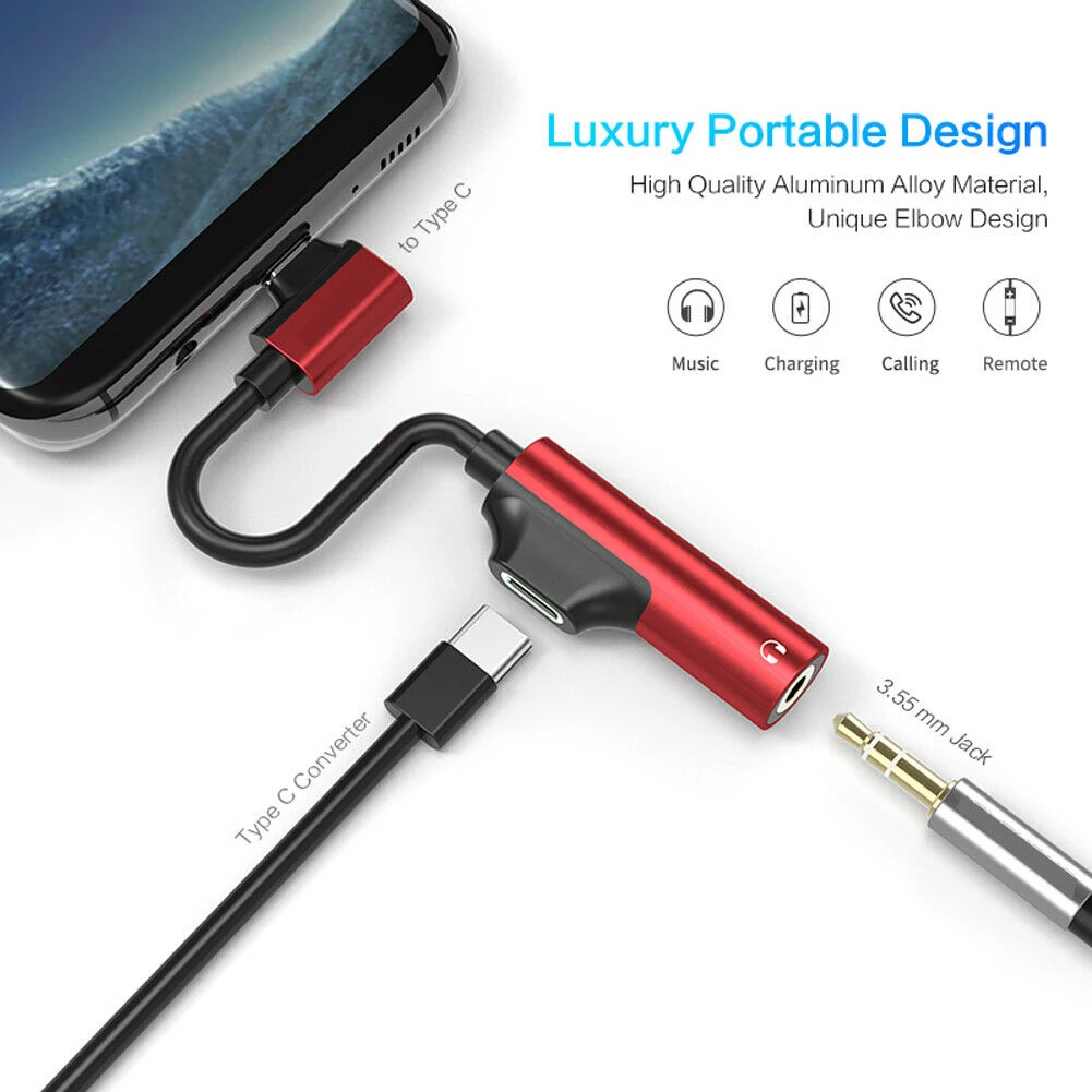 2 w 1 type-c do 3.5mm Adapter słuchawkowy telefon USB type-c do 3.5mm Jack Audio słuchawki pomocniczy kabel do Xiaomi Huawei