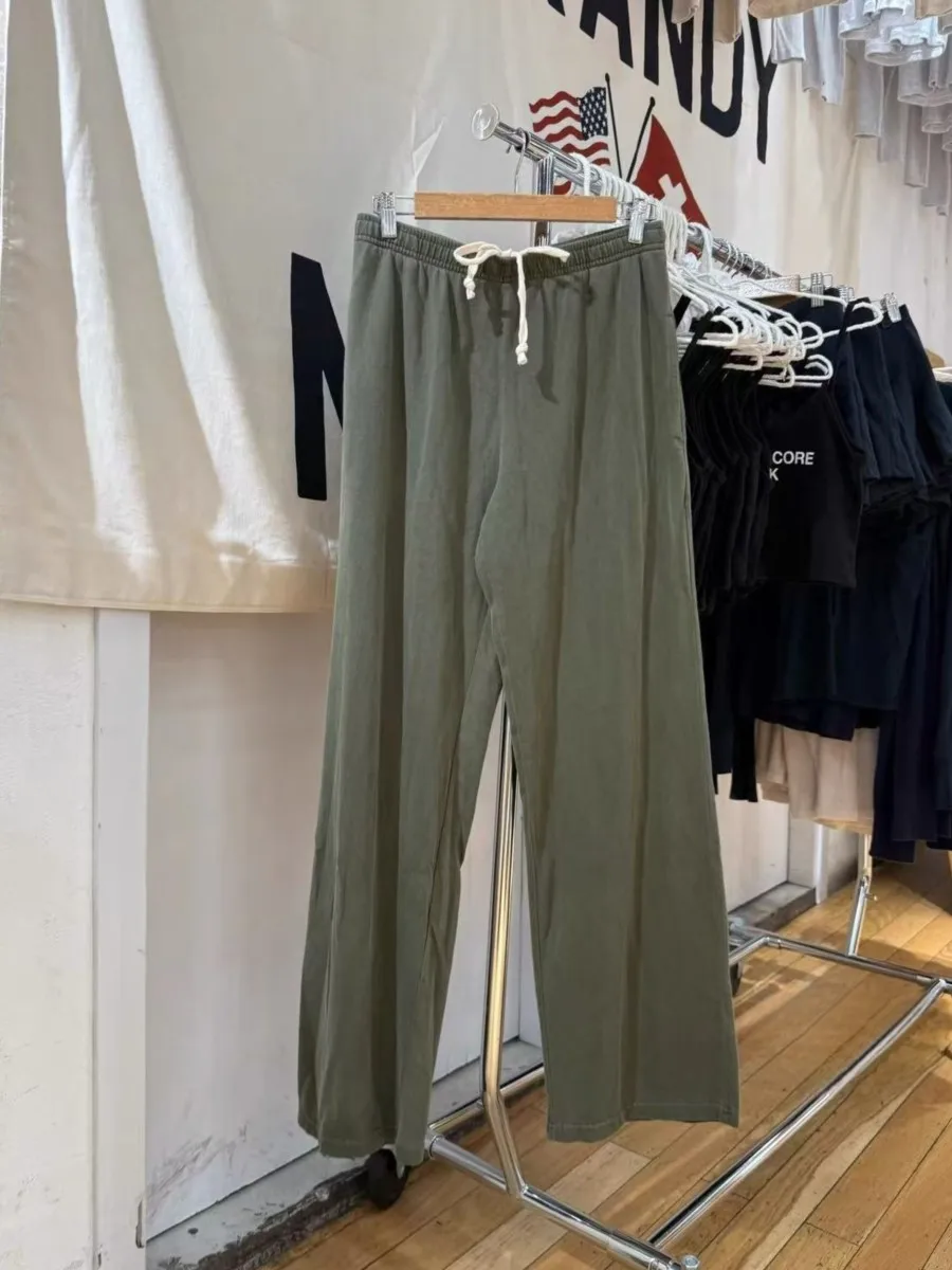 

Темно-зеленые свободные спортивные штаны на шнурке, женские осенние широкие спортивные брюки с высокой талией, уличная одежда, модные винтажные повседневные спортивные штаны