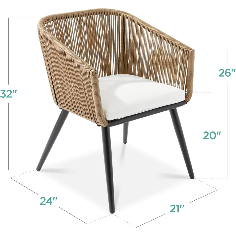 Set of 2 Patio Dining Chairs, Outdoor Seating Set for Backyard, Poolside, Balcony, Indoor Use w/Woven Wicker Design - Natural
