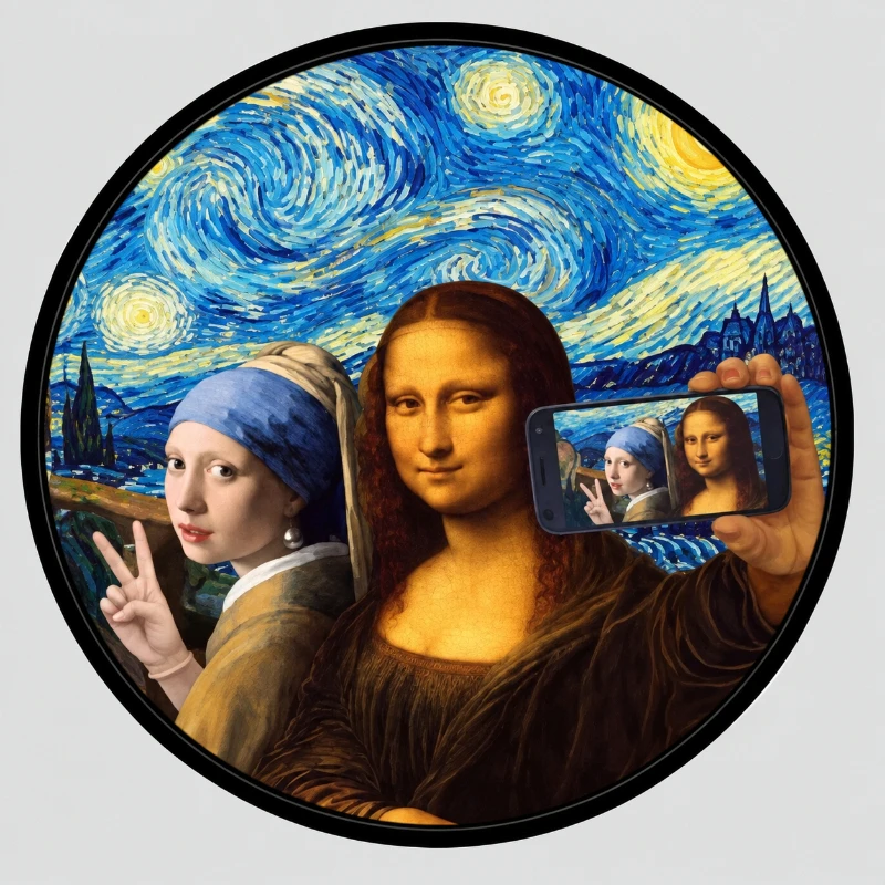 20x20cm Funny Altered Classic Art Round Stickers, Retro Famous Painting Theme Decor Decals for Home Wall Laptop DIY Ornaments