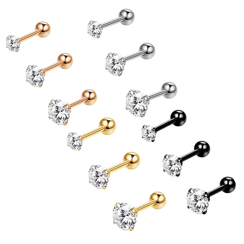 wholesales cartilage ear stud 3/4/5mm 16g 3 colors avaible stainless steel earrings piercing body tragus helix barbell stud conc