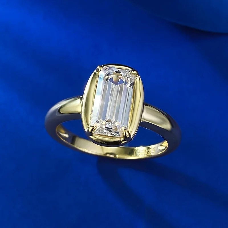 14K Gold Emerald Cut Lab Diamond Ring 100% Real 925 Sterling Silver Party Wedding Band Rings for Women Bridal Engagement Jewelry