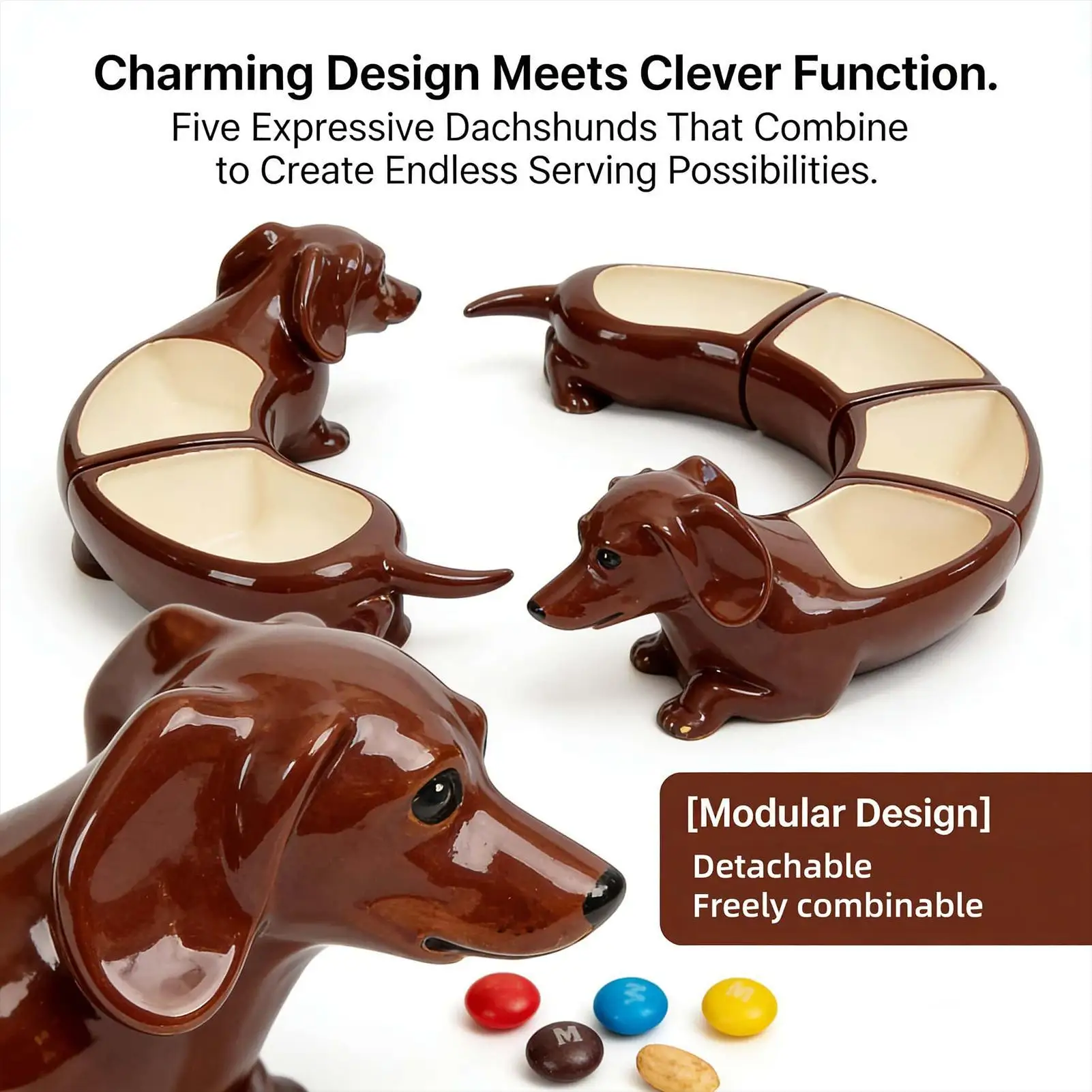 

Divided Serving Platter Dachshund 5 Section Cute Container Compartment Tray Set For Home Kitchen Cooking Eating Dinner Tabletop