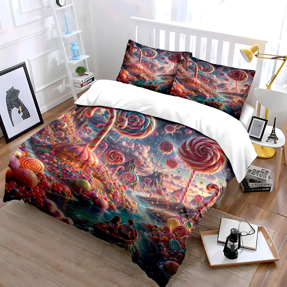 Candy Wonderland Decor Set Multiple sizes kid's and adults' bedroom Exquisite 3PC bedding set, gift