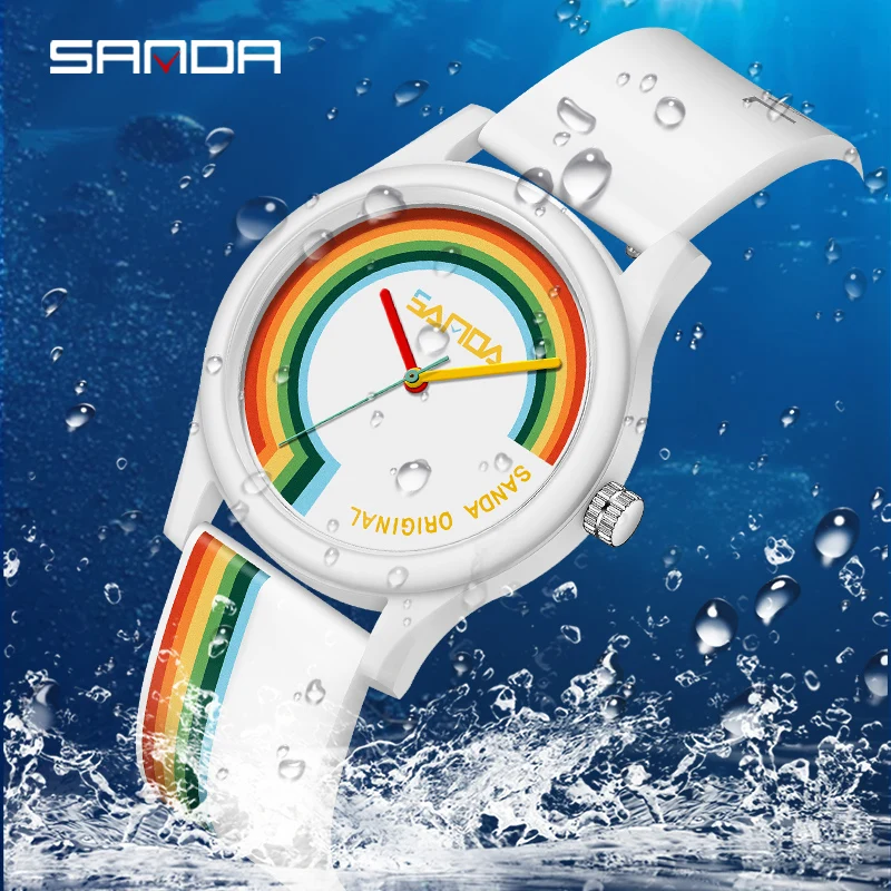 SANDA Casual Sports Watches 2023 New Fashion Men Cool Color Silicone Strap Mens Quartz Watch Waterproof Relogio Masculino 3219